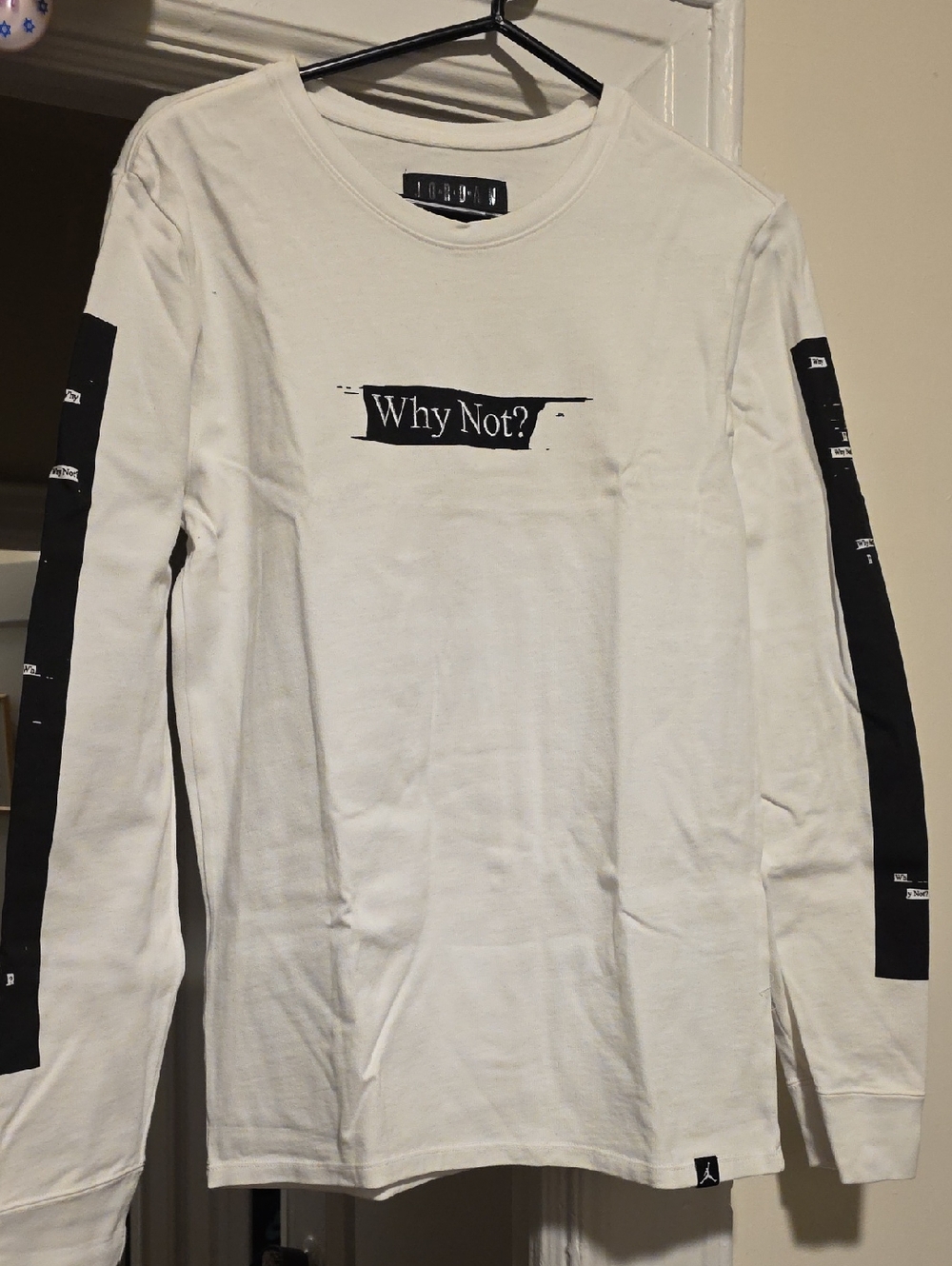 Jordan White Long-Sleeve Tee with Black Sleeve Panels- Like New